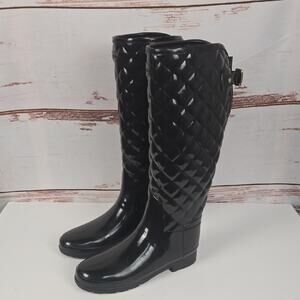 Hunter Refined Gloss Quilt Tall Rain Boot Black Size 8
